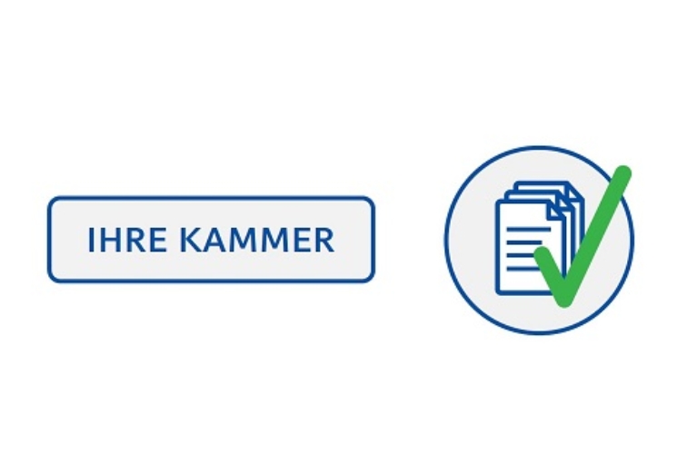 Schriftzug Ihre Kammer mit Illustration eines Antragsformulars