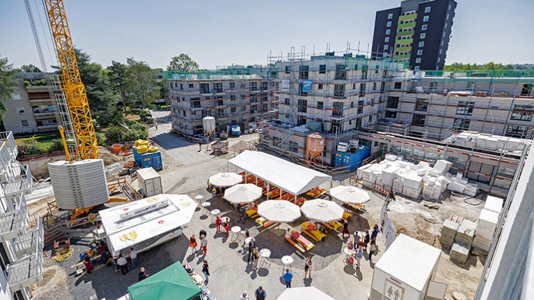 Panoramaansicht auf das Parkquartier Königsborn im Bau