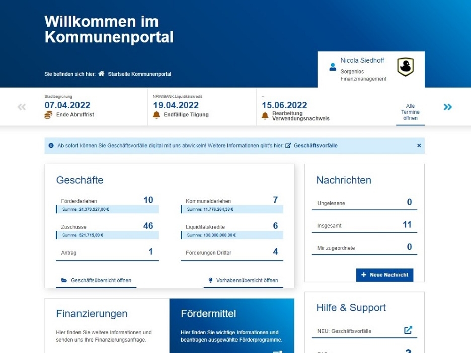 Kommunenportal Startbildschirm